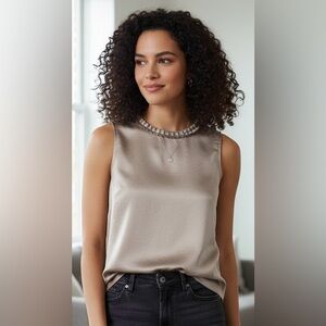 Tahari tan sleeveless blouse, size Small